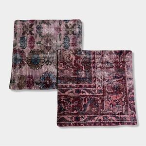 2 Vtg Boho Hippie Purple Pink Tribal Turkish Kilim Wool Rug 18” Pillow Cover Set